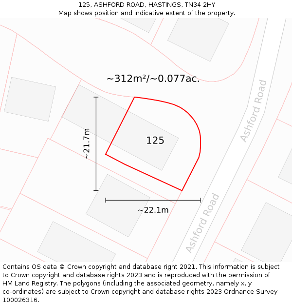 125, ASHFORD ROAD, HASTINGS, TN34 2HY: Plot and title map
