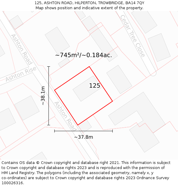 125, ASHTON ROAD, HILPERTON, TROWBRIDGE, BA14 7QY: Plot and title map
