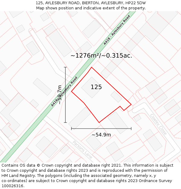 125, AYLESBURY ROAD, BIERTON, AYLESBURY, HP22 5DW: Plot and title map