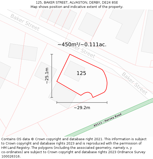125, BAKER STREET, ALVASTON, DERBY, DE24 8SE: Plot and title map