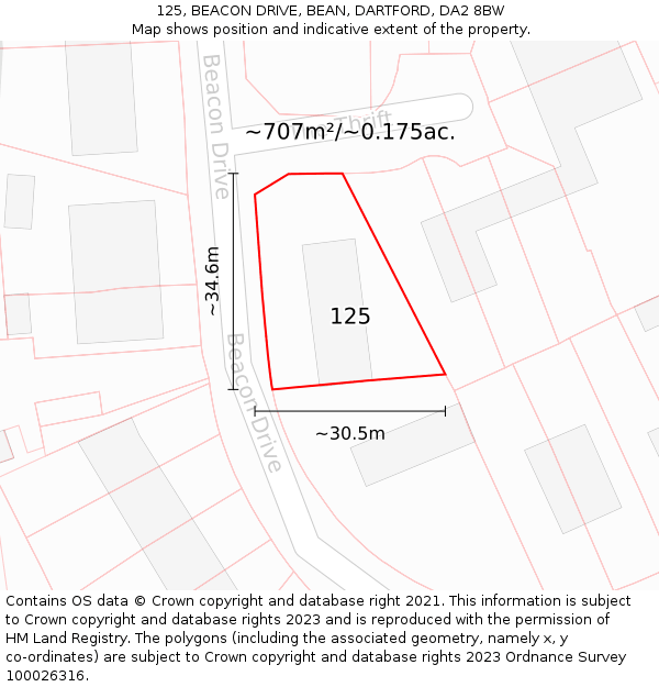 125, BEACON DRIVE, BEAN, DARTFORD, DA2 8BW: Plot and title map