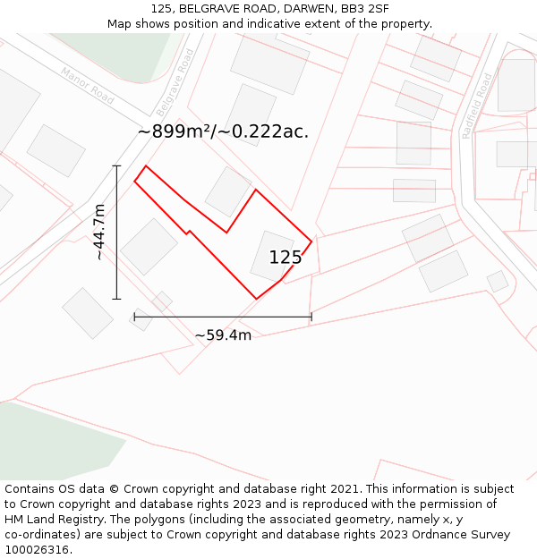 125, BELGRAVE ROAD, DARWEN, BB3 2SF: Plot and title map