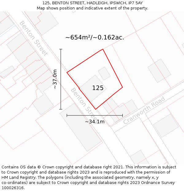 125, BENTON STREET, HADLEIGH, IPSWICH, IP7 5AY: Plot and title map
