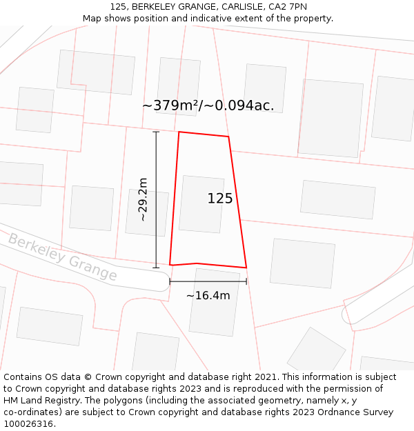 125, BERKELEY GRANGE, CARLISLE, CA2 7PN: Plot and title map
