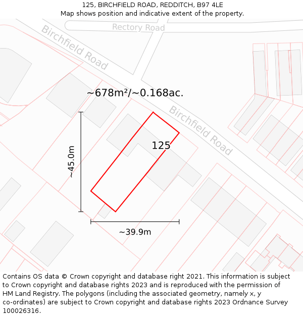 125, BIRCHFIELD ROAD, REDDITCH, B97 4LE: Plot and title map