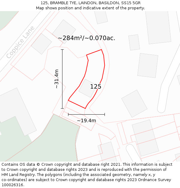 125, BRAMBLE TYE, LAINDON, BASILDON, SS15 5GR: Plot and title map