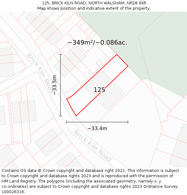 125, BRICK KILN ROAD, NORTH WALSHAM, NR28 9XR: Plot and title map