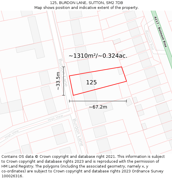 125, BURDON LANE, SUTTON, SM2 7DB: Plot and title map