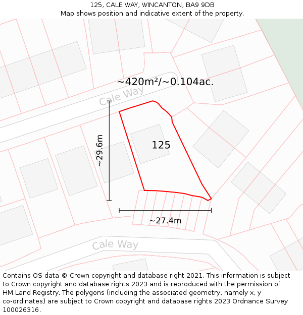 125, CALE WAY, WINCANTON, BA9 9DB: Plot and title map