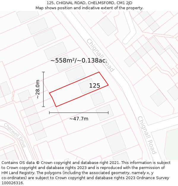 125, CHIGNAL ROAD, CHELMSFORD, CM1 2JD: Plot and title map