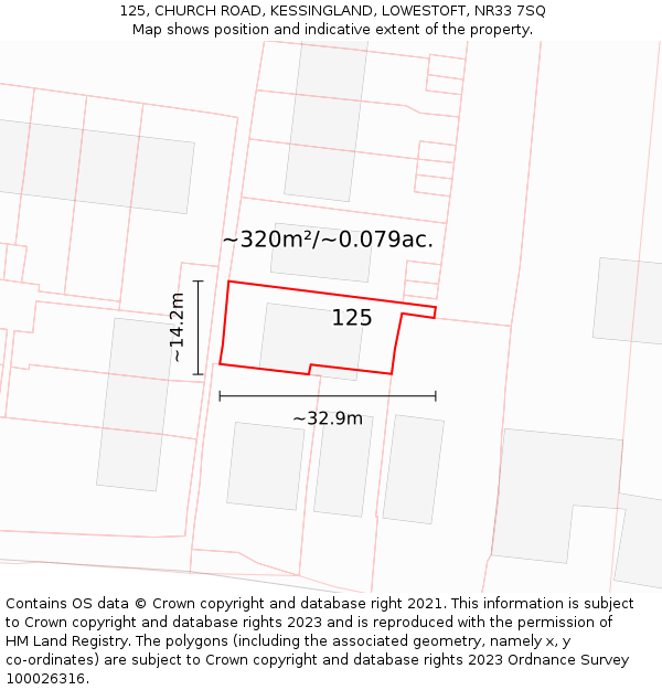 125, CHURCH ROAD, KESSINGLAND, LOWESTOFT, NR33 7SQ: Plot and title map