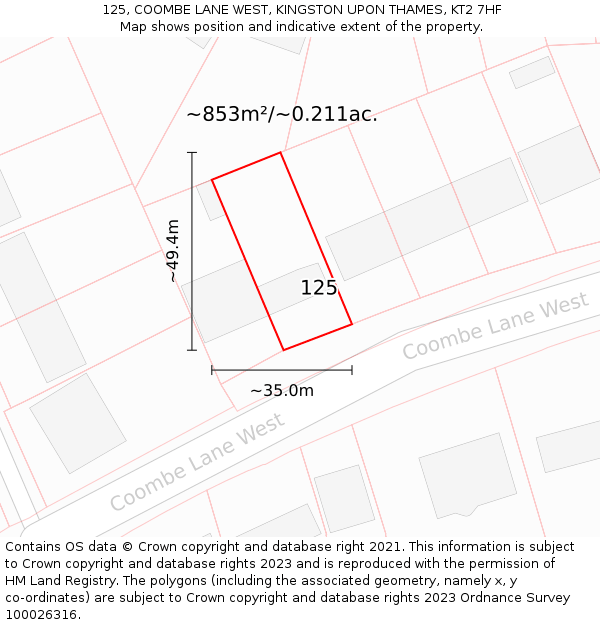 125, COOMBE LANE WEST, KINGSTON UPON THAMES, KT2 7HF: Plot and title map