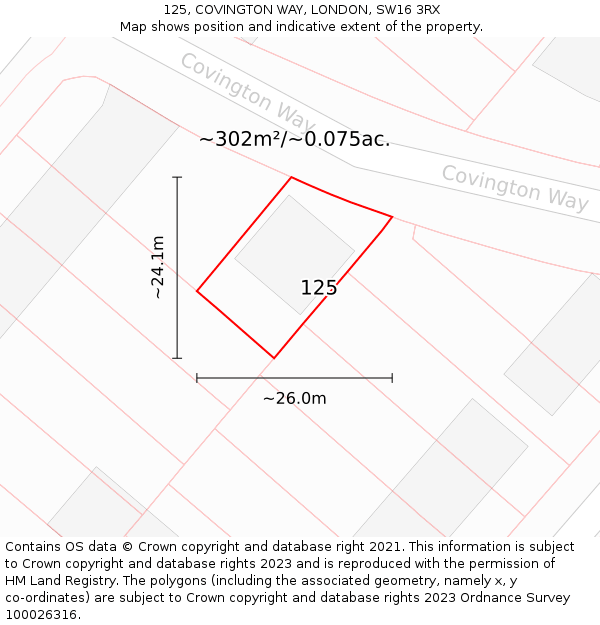 125, COVINGTON WAY, LONDON, SW16 3RX: Plot and title map