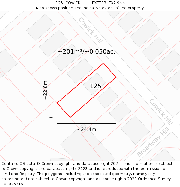 125, COWICK HILL, EXETER, EX2 9NN: Plot and title map