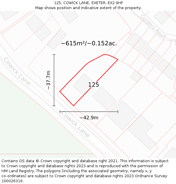 125, COWICK LANE, EXETER, EX2 9HF: Plot and title map