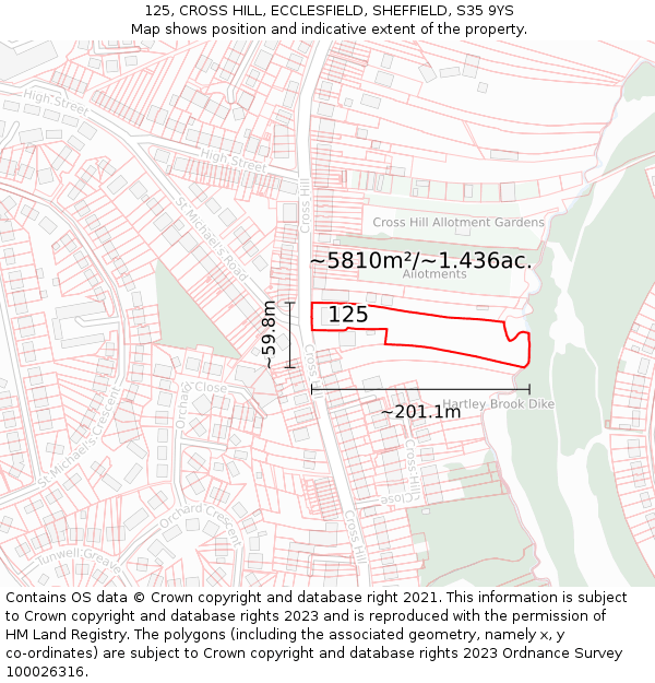 125, CROSS HILL, ECCLESFIELD, SHEFFIELD, S35 9YS: Plot and title map