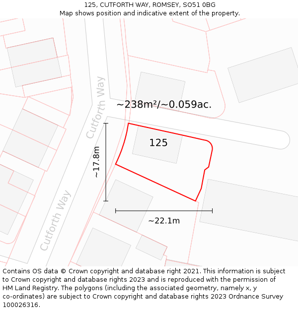 125, CUTFORTH WAY, ROMSEY, SO51 0BG: Plot and title map