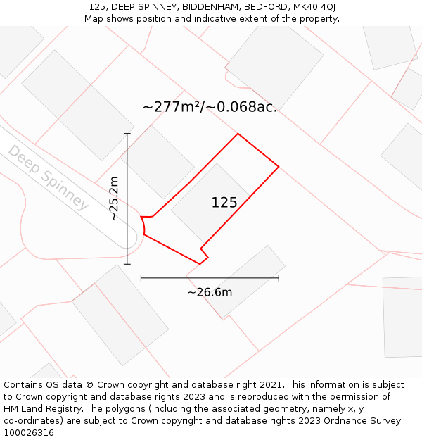 125, DEEP SPINNEY, BIDDENHAM, BEDFORD, MK40 4QJ: Plot and title map