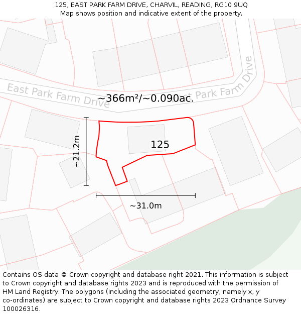 125, EAST PARK FARM DRIVE, CHARVIL, READING, RG10 9UQ: Plot and title map