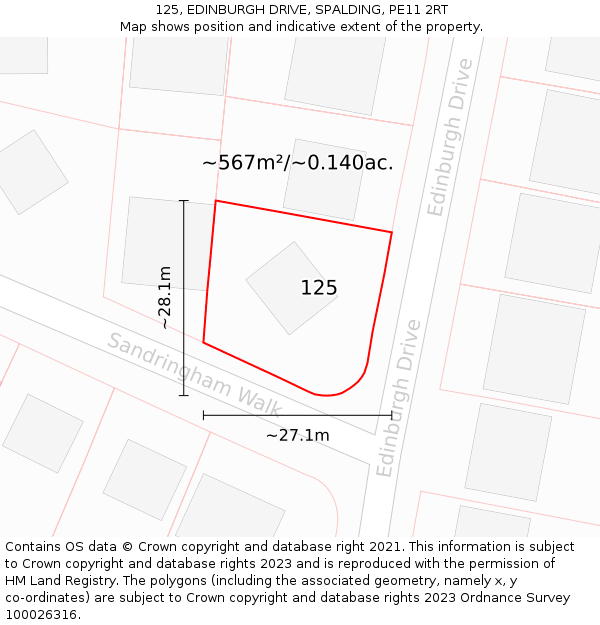 125, EDINBURGH DRIVE, SPALDING, PE11 2RT: Plot and title map