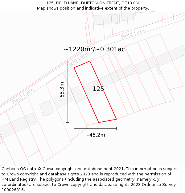 125, FIELD LANE, BURTON-ON-TRENT, DE13 0NJ: Plot and title map