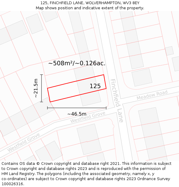 125, FINCHFIELD LANE, WOLVERHAMPTON, WV3 8EY: Plot and title map