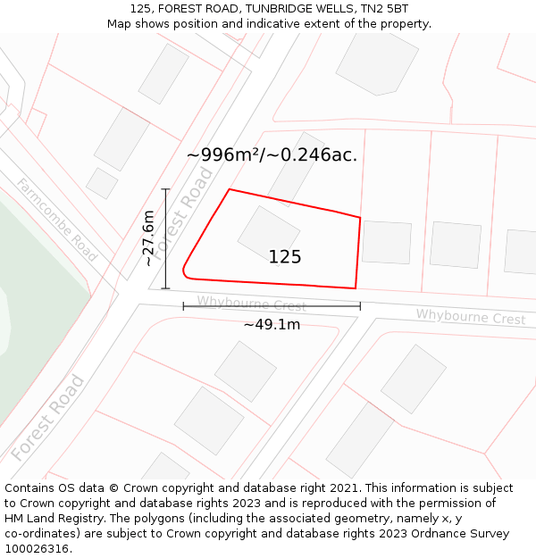 125, FOREST ROAD, TUNBRIDGE WELLS, TN2 5BT: Plot and title map