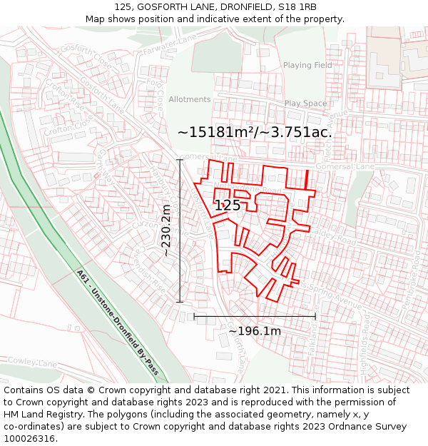 125, GOSFORTH LANE, DRONFIELD, S18 1RB: Plot and title map