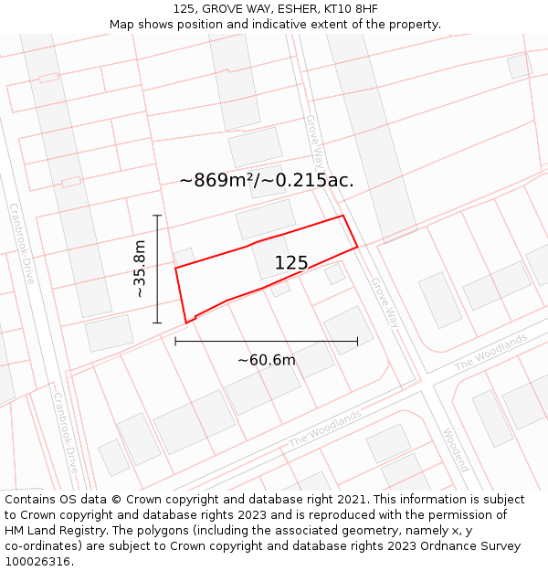 125, GROVE WAY, ESHER, KT10 8HF: Plot and title map