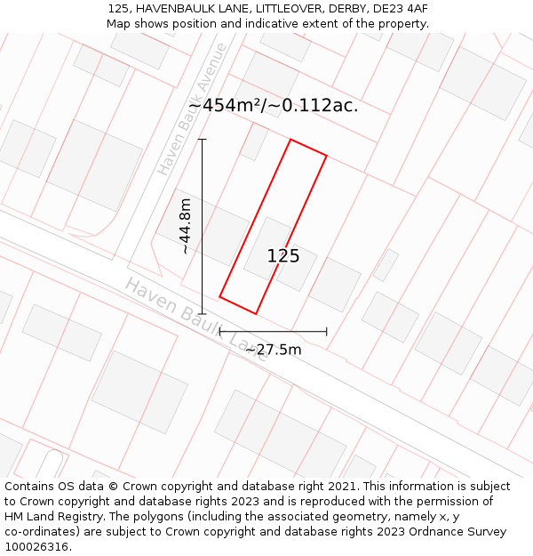 125, HAVENBAULK LANE, LITTLEOVER, DERBY, DE23 4AF: Plot and title map