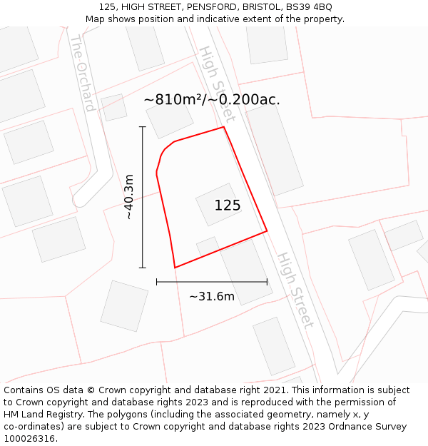125, HIGH STREET, PENSFORD, BRISTOL, BS39 4BQ: Plot and title map