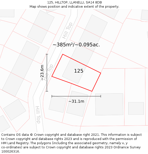 125, HILLTOP, LLANELLI, SA14 8DB: Plot and title map