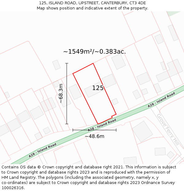 125, ISLAND ROAD, UPSTREET, CANTERBURY, CT3 4DE: Plot and title map