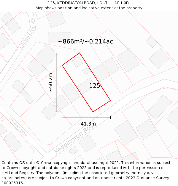 125, KEDDINGTON ROAD, LOUTH, LN11 0BL: Plot and title map