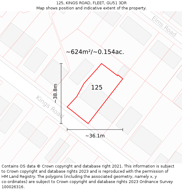125, KINGS ROAD, FLEET, GU51 3DR: Plot and title map