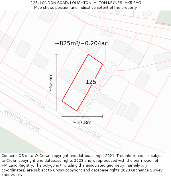 125, LONDON ROAD, LOUGHTON, MILTON KEYNES, MK5 8AG: Plot and title map