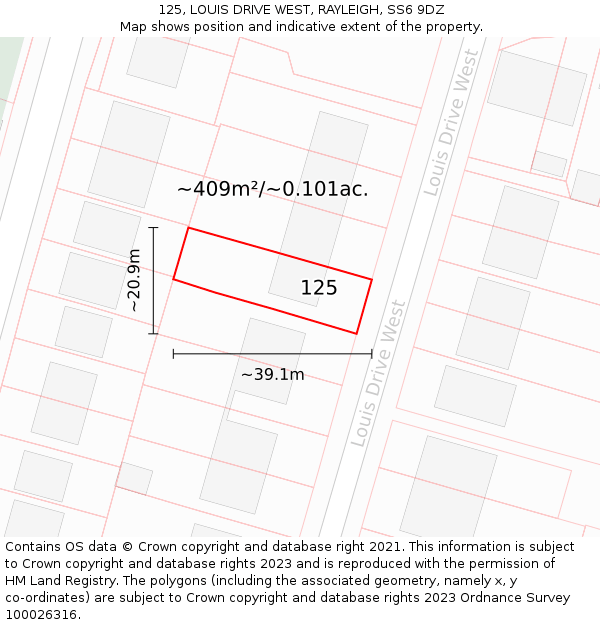 125, LOUIS DRIVE WEST, RAYLEIGH, SS6 9DZ: Plot and title map