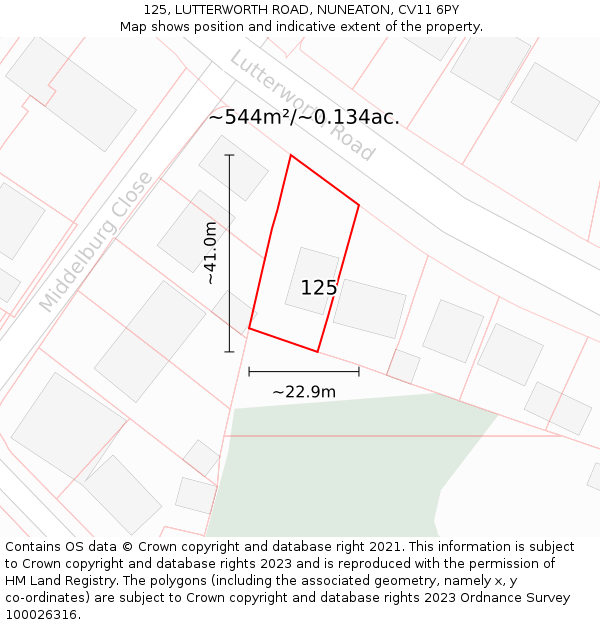 125, LUTTERWORTH ROAD, NUNEATON, CV11 6PY: Plot and title map
