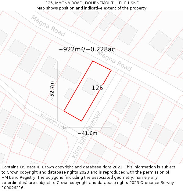 125, MAGNA ROAD, BOURNEMOUTH, BH11 9NE: Plot and title map