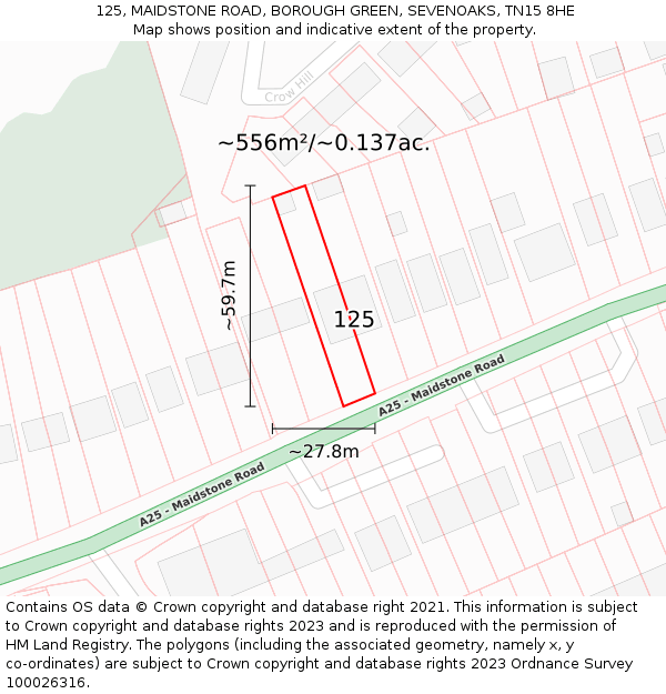125, MAIDSTONE ROAD, BOROUGH GREEN, SEVENOAKS, TN15 8HE: Plot and title map