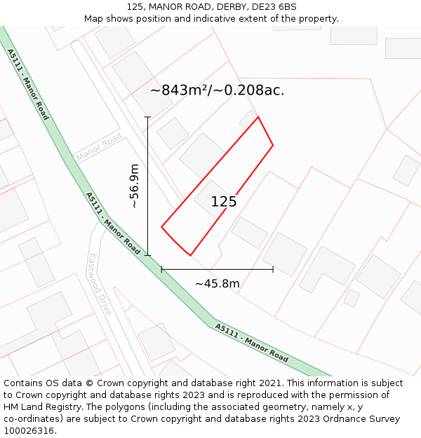 125, MANOR ROAD, DERBY, DE23 6BS: Plot and title map