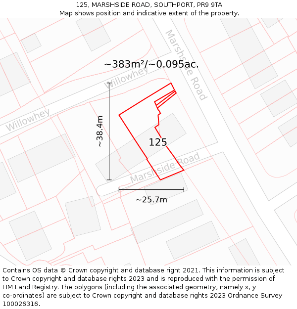 125, MARSHSIDE ROAD, SOUTHPORT, PR9 9TA: Plot and title map