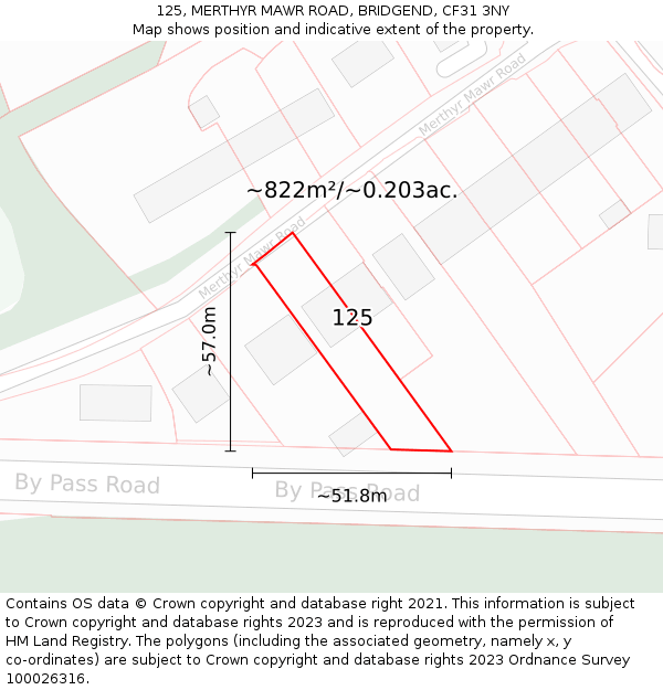 125, MERTHYR MAWR ROAD, BRIDGEND, CF31 3NY: Plot and title map