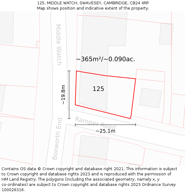 125, MIDDLE WATCH, SWAVESEY, CAMBRIDGE, CB24 4RP: Plot and title map