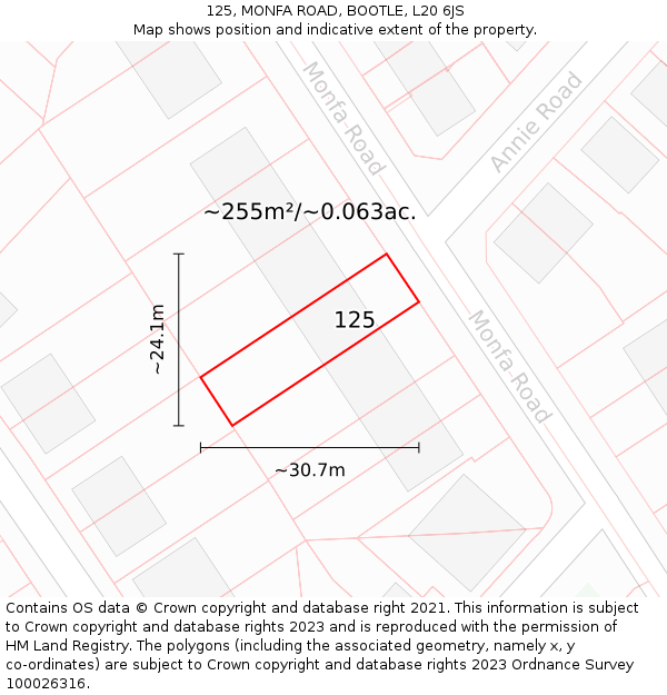 125, MONFA ROAD, BOOTLE, L20 6JS: Plot and title map