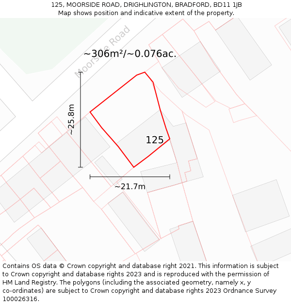 125, MOORSIDE ROAD, DRIGHLINGTON, BRADFORD, BD11 1JB: Plot and title map