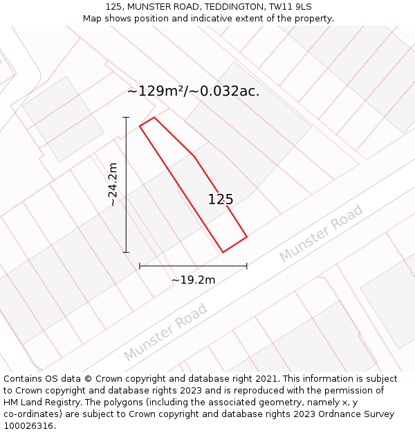 125, MUNSTER ROAD, TEDDINGTON, TW11 9LS: Plot and title map