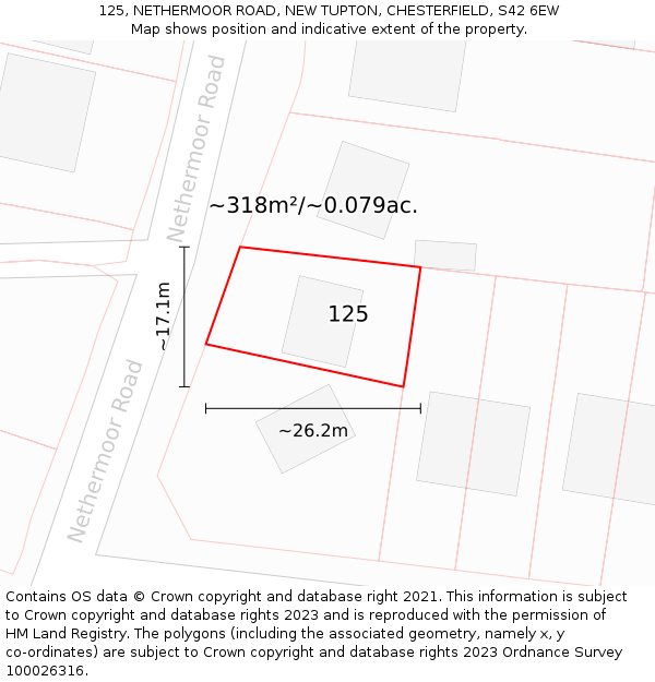 125, NETHERMOOR ROAD, NEW TUPTON, CHESTERFIELD, S42 6EW: Plot and title map