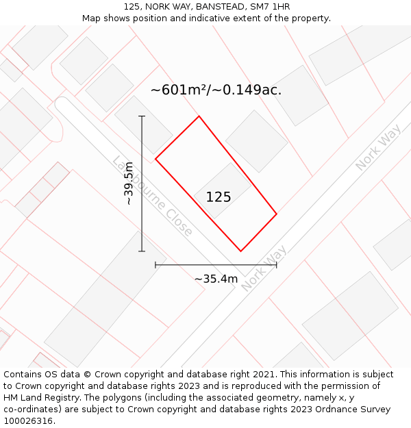 125, NORK WAY, BANSTEAD, SM7 1HR: Plot and title map