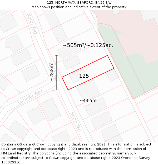 125, NORTH WAY, SEAFORD, BN25 3JW: Plot and title map